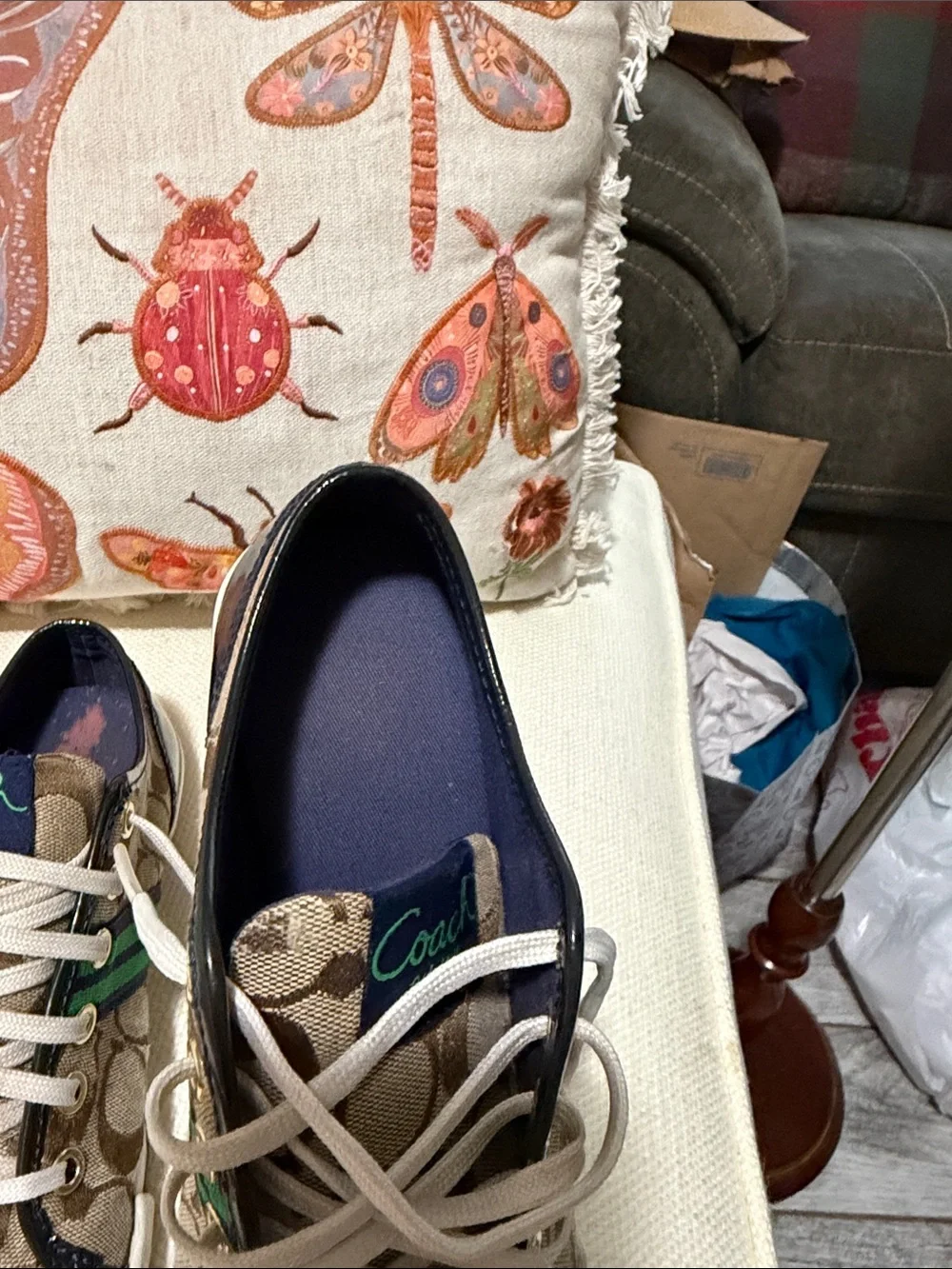 Coach Kids Brown Signature Canvas Sneakers with White Soles